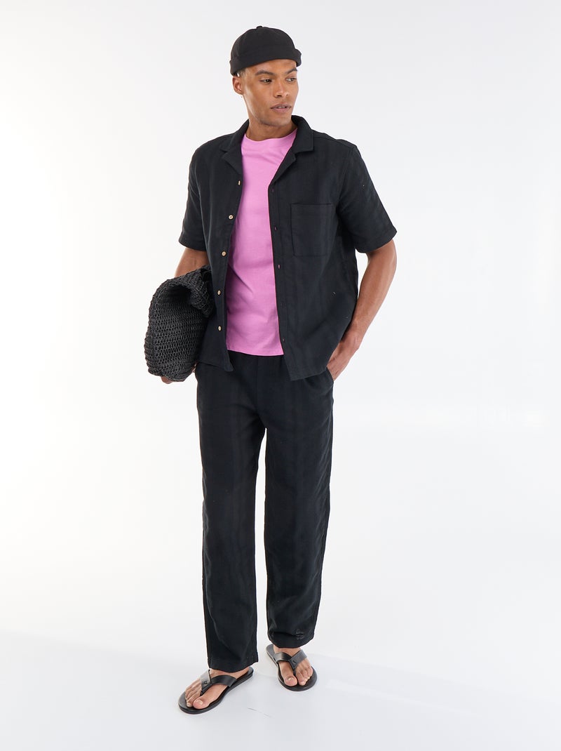 Camicia a maniche corte in tessuto fantasia Nero - Kiabi