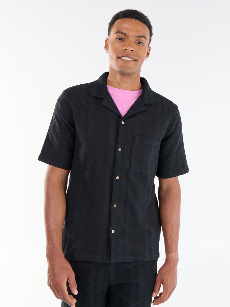 Camicia a maniche corte in tessuto fantasia Nero - Kiabi