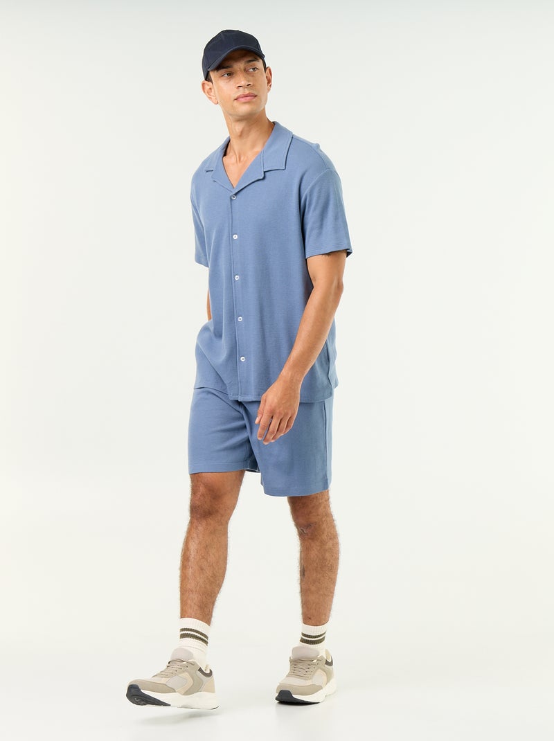 Camicia a maniche corte in tessuto goffrato Blu - Kiabi