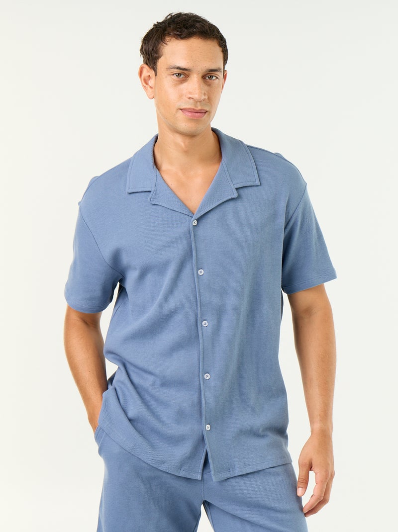 Camicia a maniche corte in tessuto goffrato Blu - Kiabi