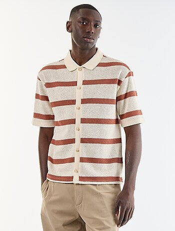 Camicia a maniche corte in tessuto traforato