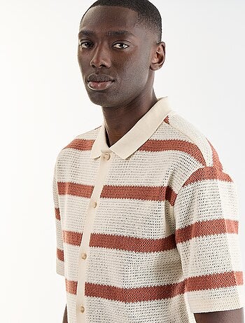 Camicia a maniche corte in tessuto traforato