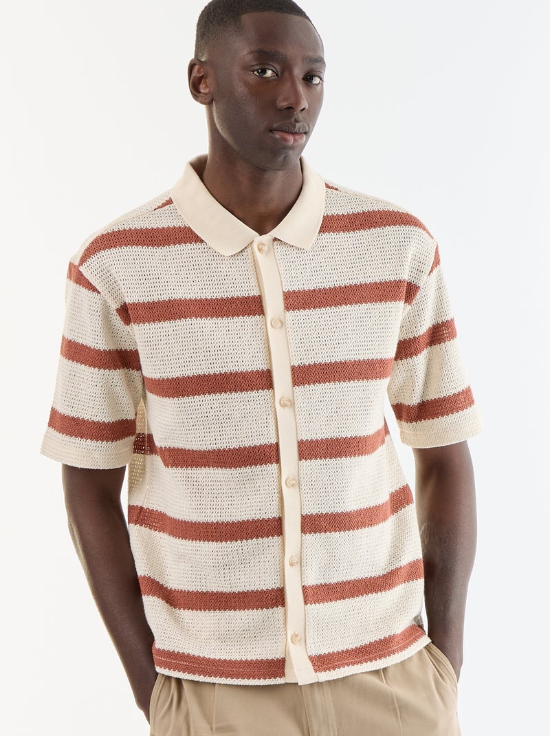 Camicia a maniche corte in tessuto traforato Beige - Kiabi