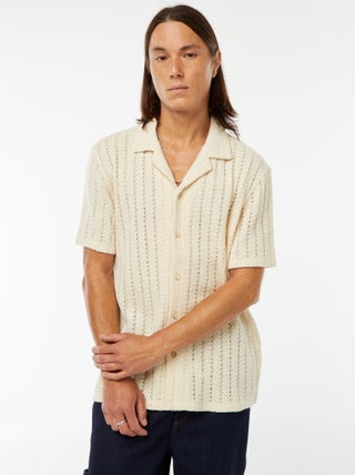 Camicia a maniche corte in tessuto traforato