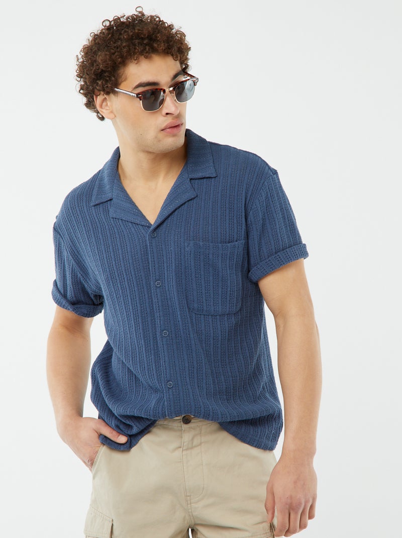 Camicia a maniche corte in tessuto traforato BLU - Kiabi
