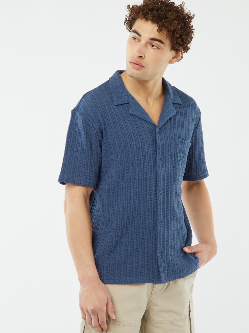 Camicia a maniche corte in tessuto traforato BLU - Kiabi