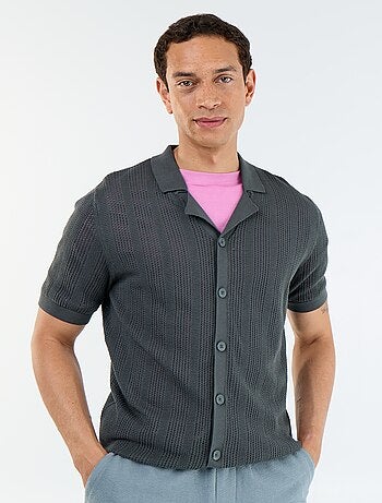Camicia a maniche corte in tessuto traforato