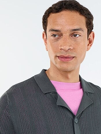 Camicia a maniche corte in tessuto traforato