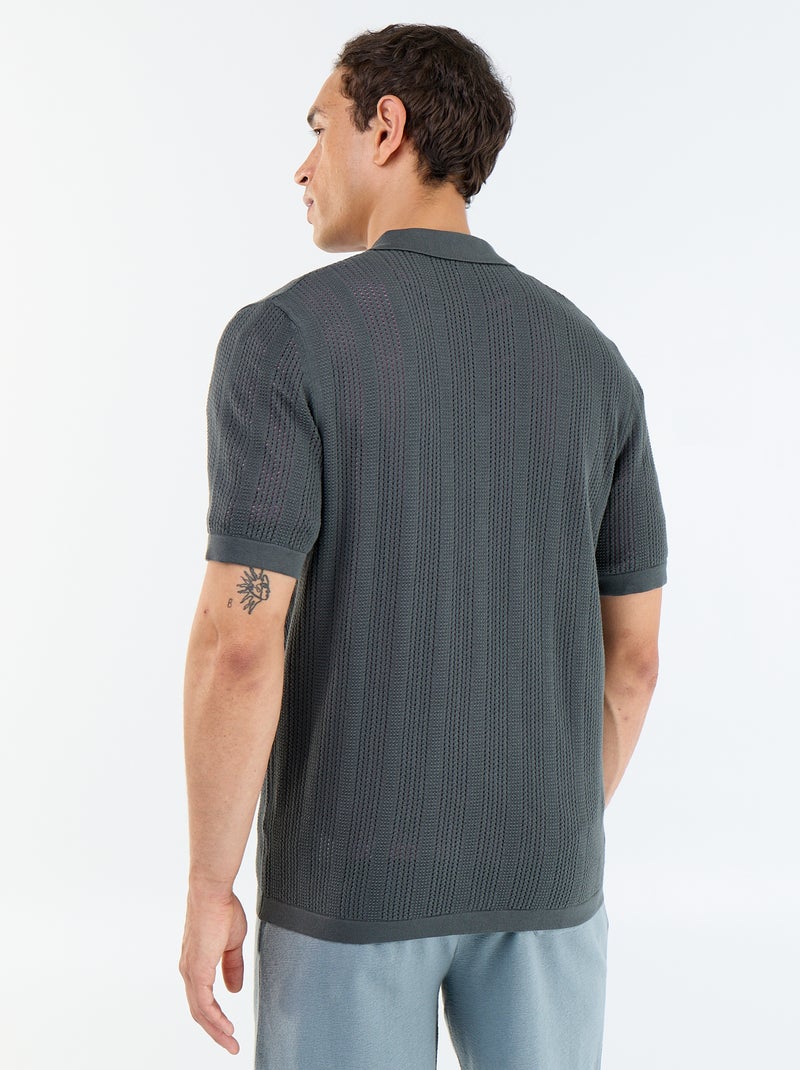 Camicia a maniche corte in tessuto traforato Kaki - Kiabi