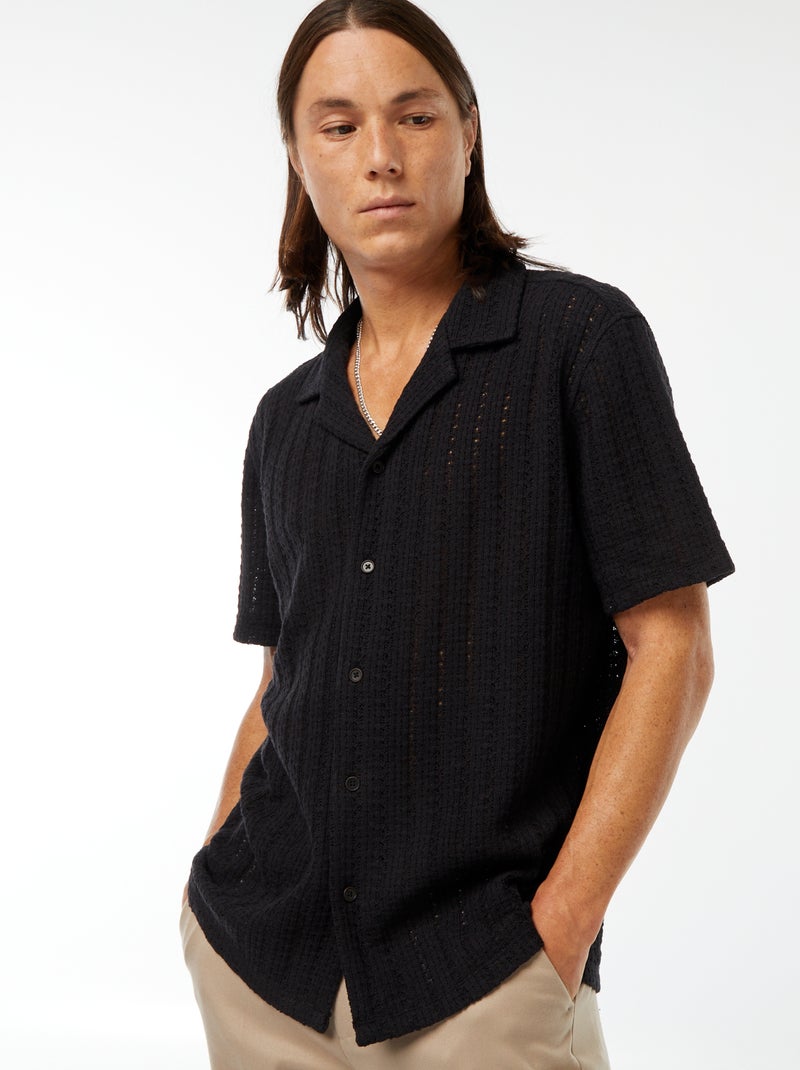 Camicia a maniche corte in tessuto traforato nero - Kiabi