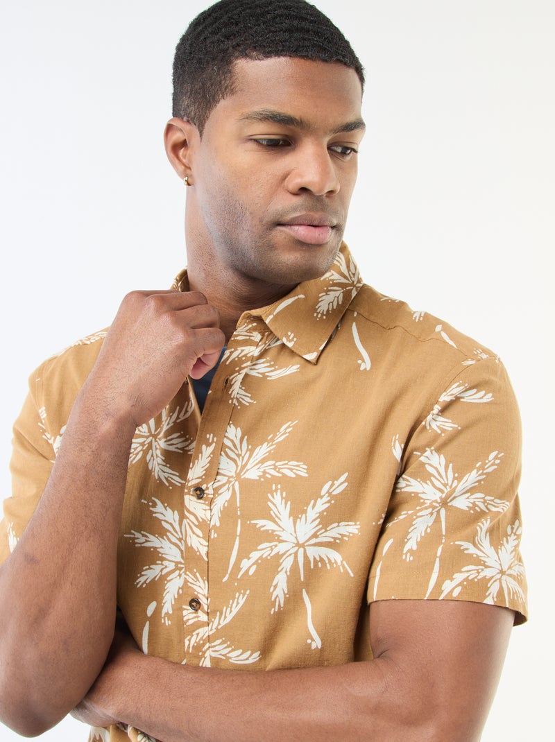 Camicia a maniche corte leggera con fantasia Marrone - Kiabi