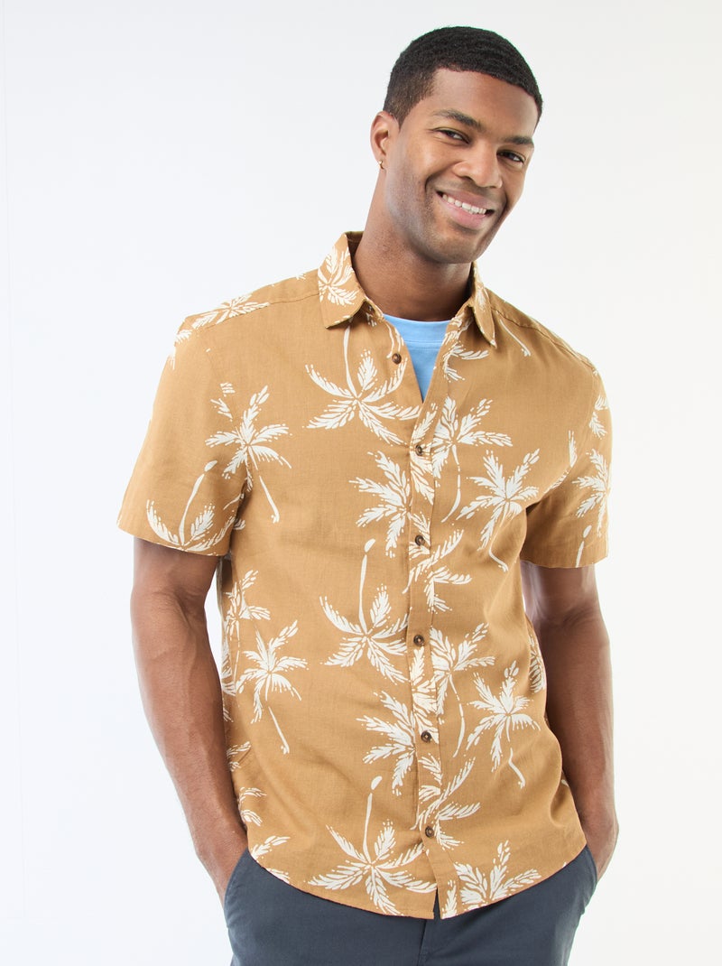 Camicia a maniche corte leggera con fantasia Marrone - Kiabi