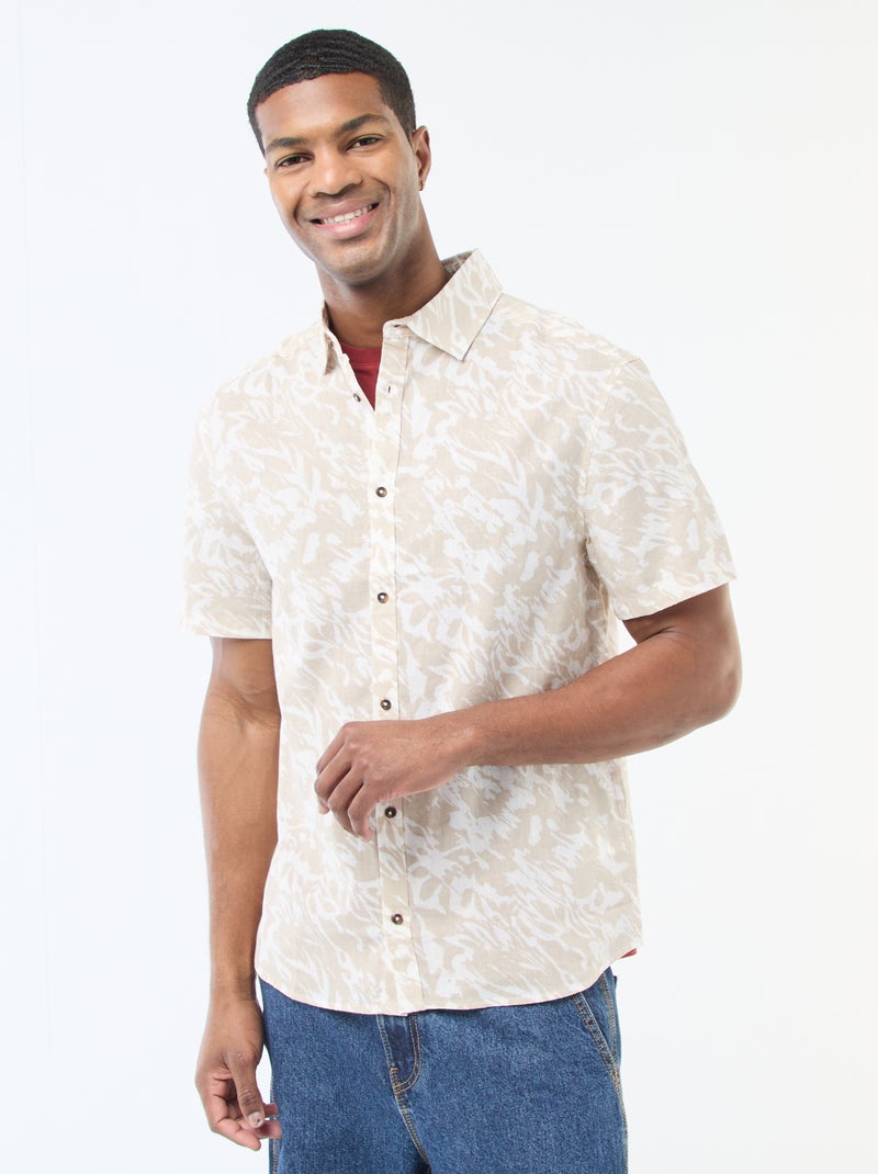 Camicia a maniche corte leggera con motivo Beige - Kiabi