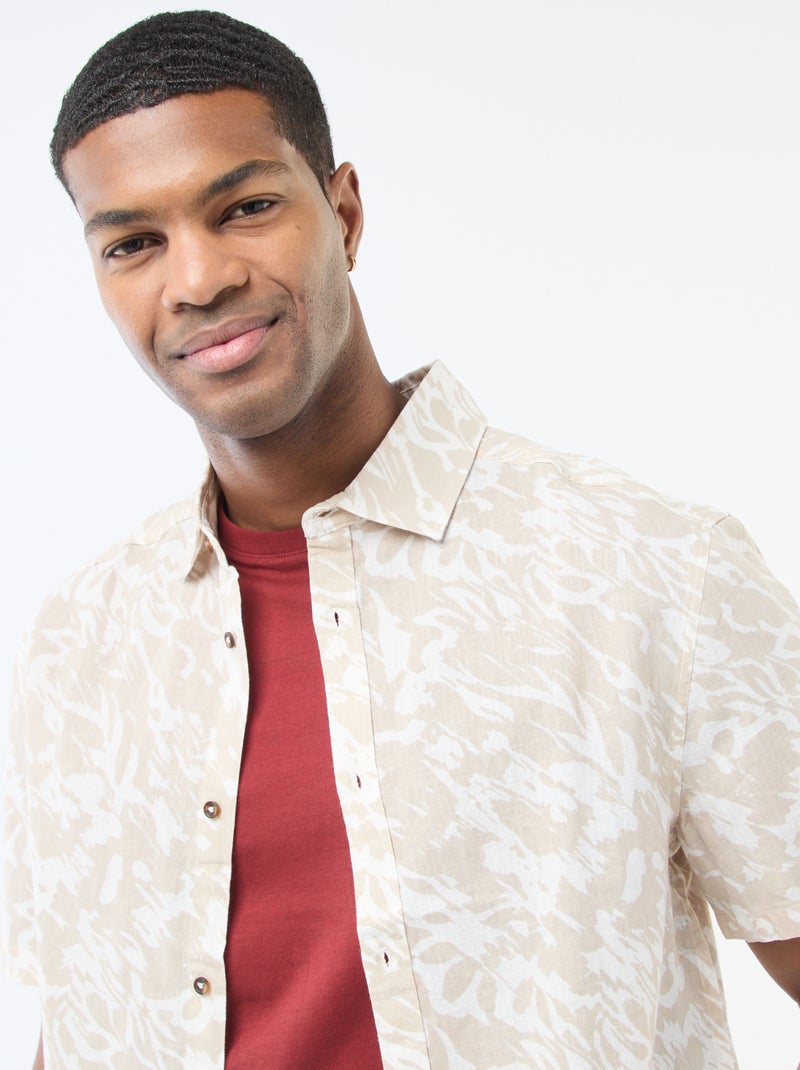 Camicia a maniche corte leggera con motivo Beige - Kiabi