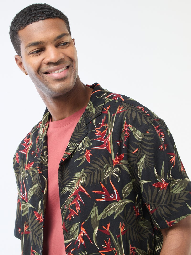 Camicia a maniche corte leggera con motivo Nero - Kiabi