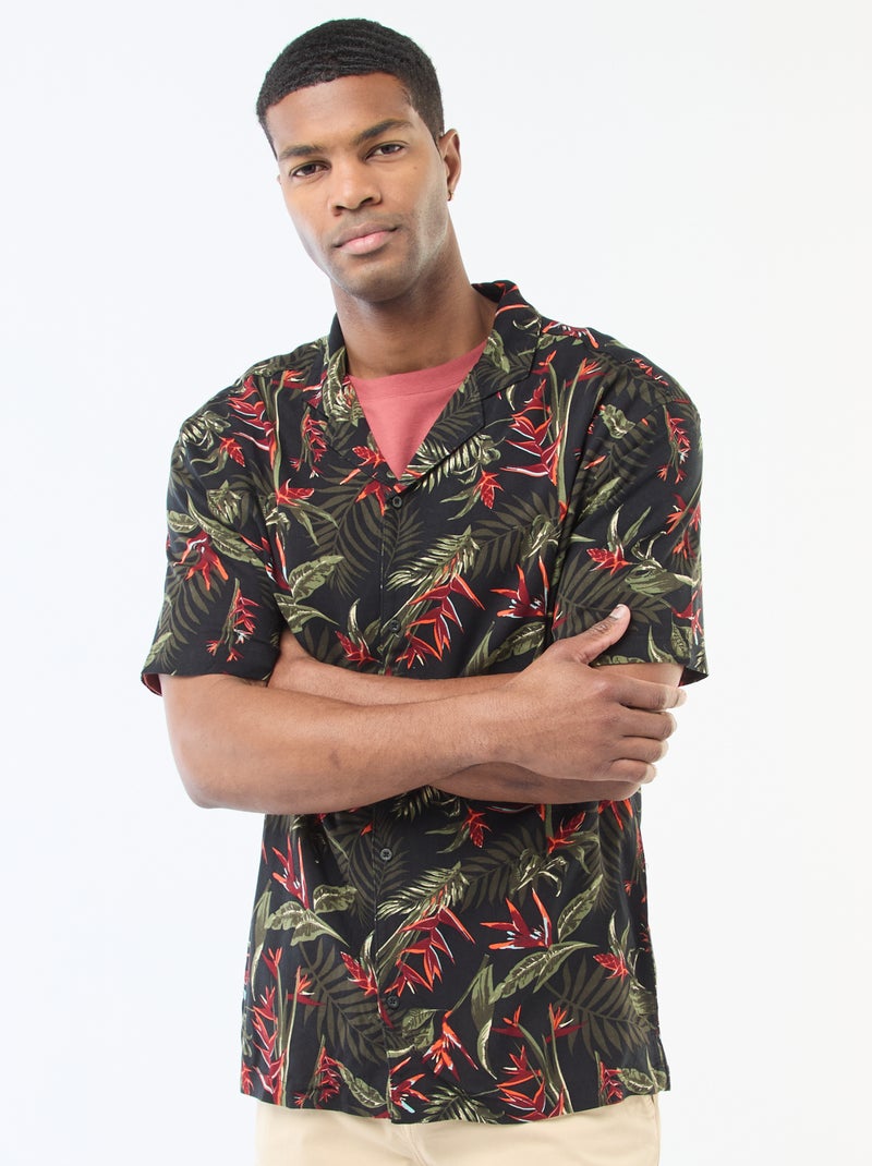 Camicia a maniche corte leggera con motivo Nero - Kiabi