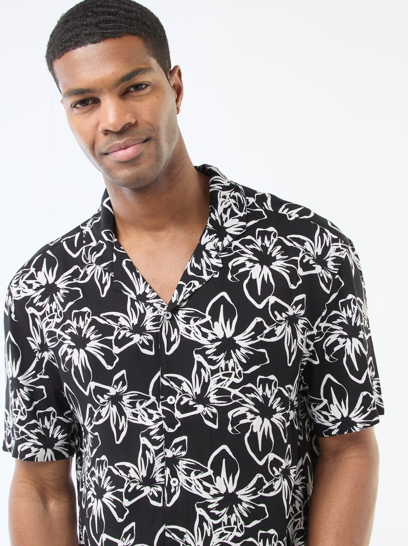 Camicia a maniche corte leggera con motivo Nero - Kiabi