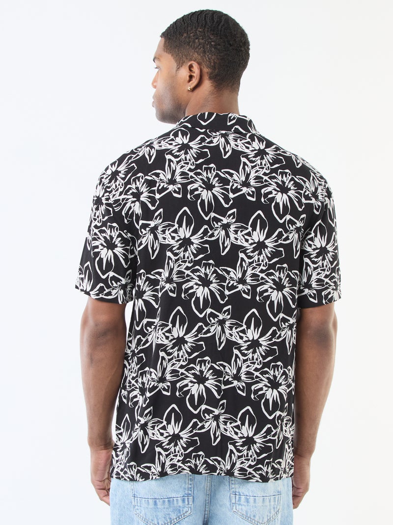 Camicia a maniche corte leggera con motivo Nero - Kiabi