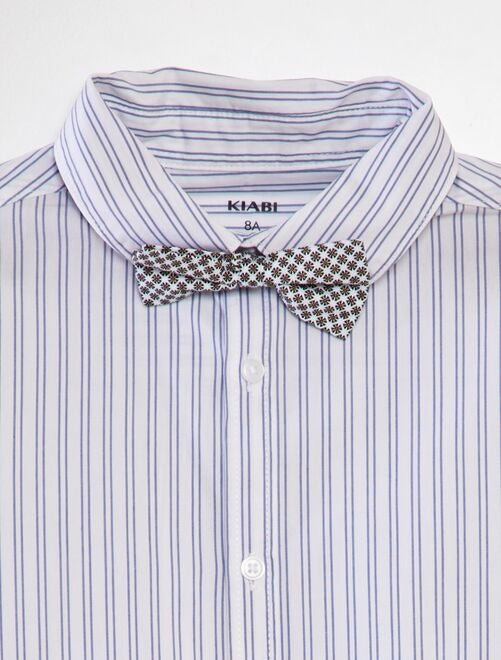 Completo Neonato Elegante - Camicia Maniche Corte Con Papillon + Pantaloncini Bretelle, Tessuto Cotone Elastan, Marrone, Taglia 6 Mesi-3 Anni, Per Matrimoni E Occasioni Speciali