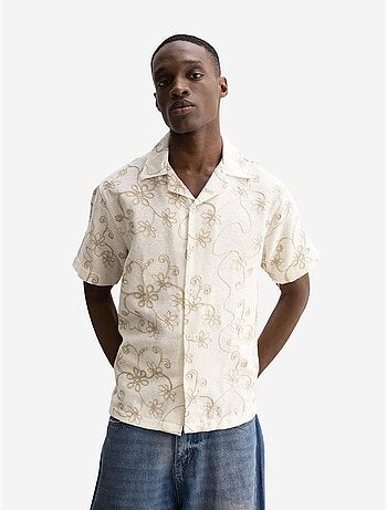 Camicia a maniche corte ricamata in popeline di cotone giesto