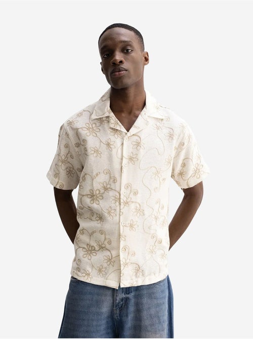 Camicia a maniche corte ricamata in popeline di cotone giesto - Kiabi Camicia a maniche corte ricamata in popeline di cotone giesto - Kiabi