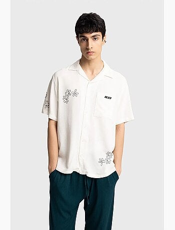 Camicia a maniche corte ricamata in popeline di cotone giesto