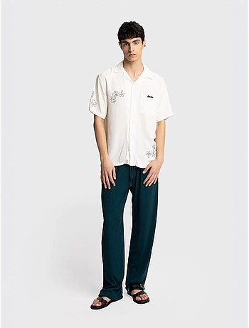 Camicia a maniche corte ricamata in popeline di cotone giesto