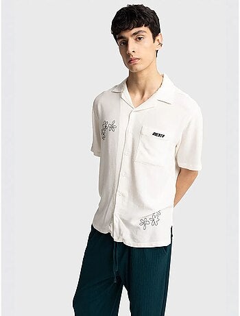 Camicia a maniche corte ricamata in popeline di cotone giesto