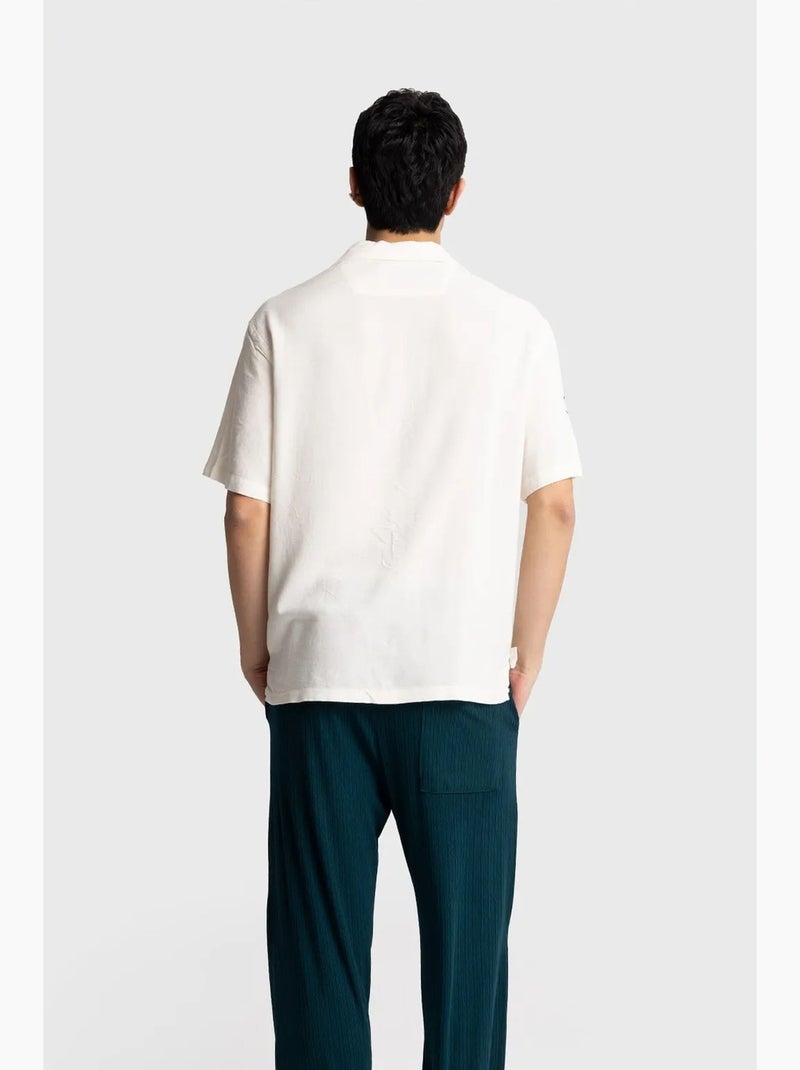 Camicia a maniche corte ricamata in popeline di cotone giesto Bianco sporco - Kiabi