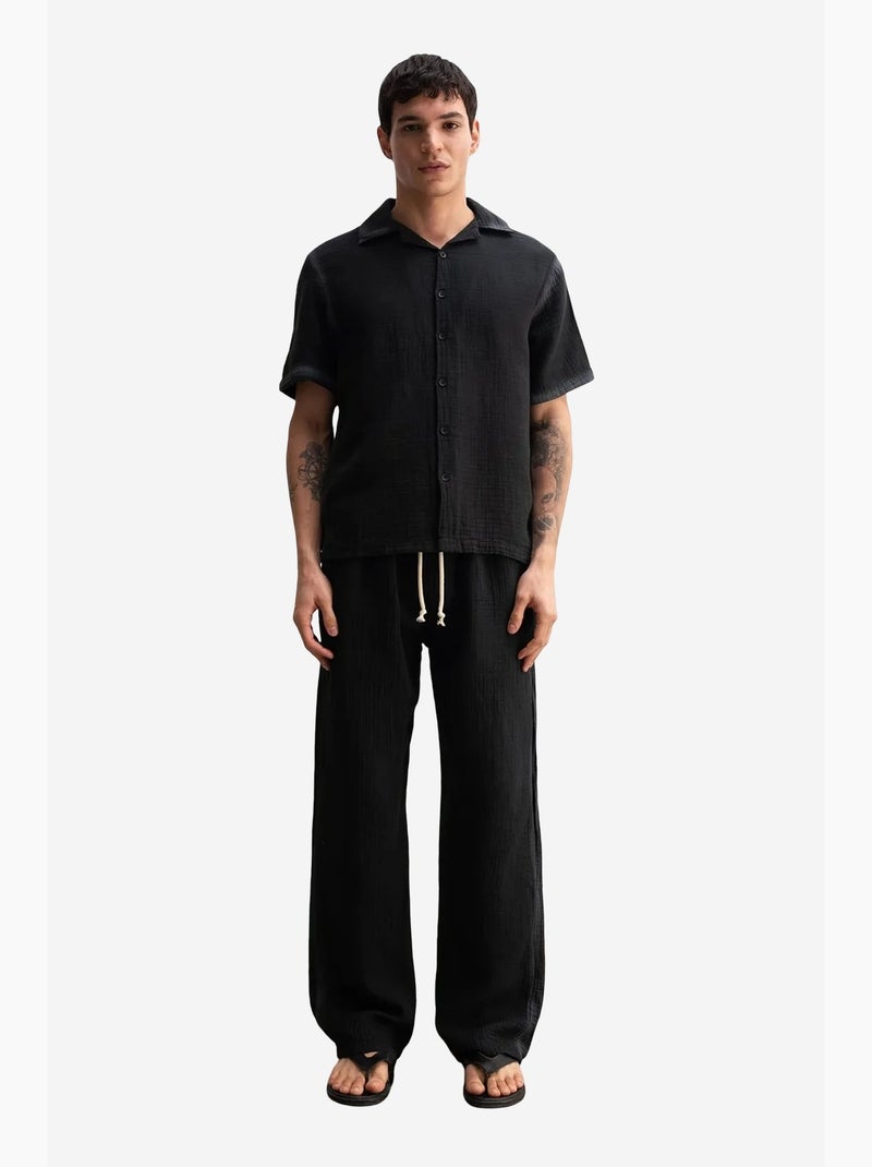 Camicia a maniche corte testurizzata in cotone giesto Nero - Kiabi