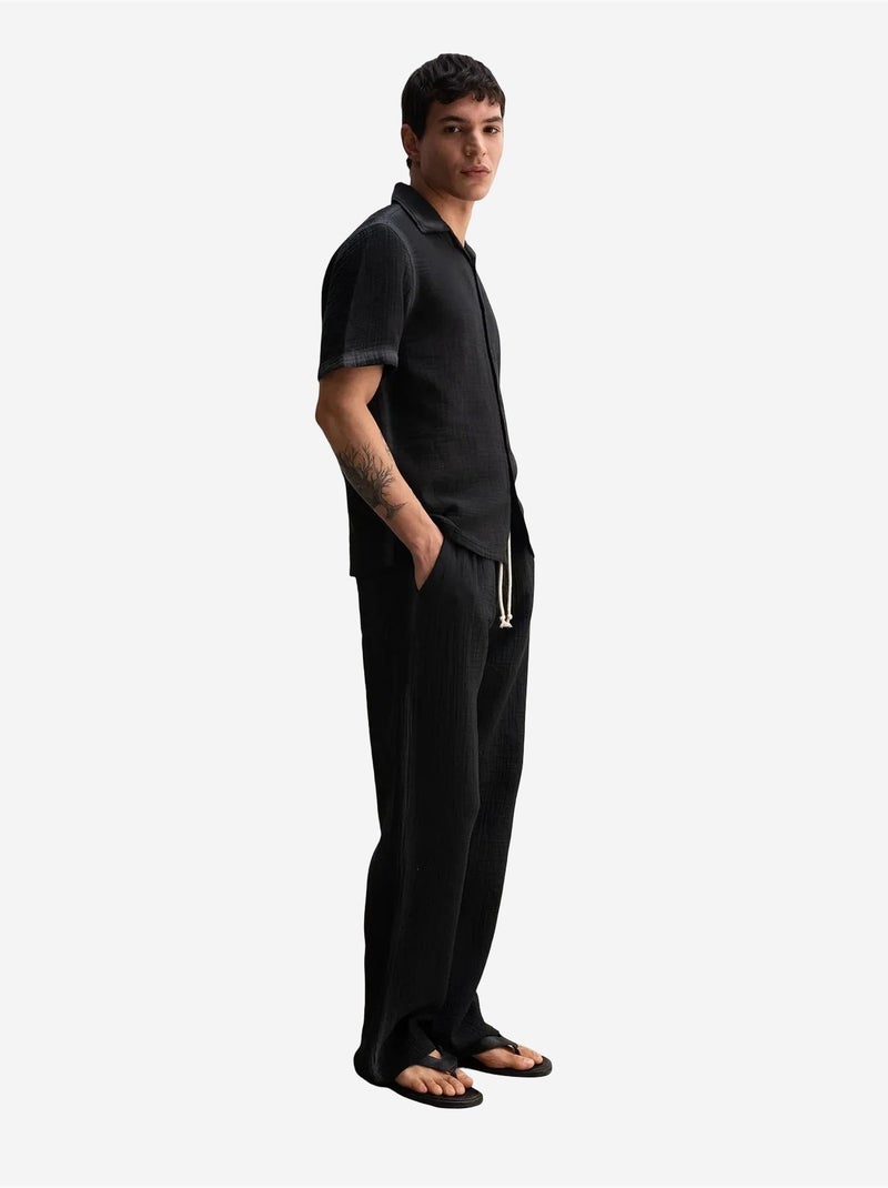 Camicia a maniche corte testurizzata in cotone giesto Nero - Kiabi
