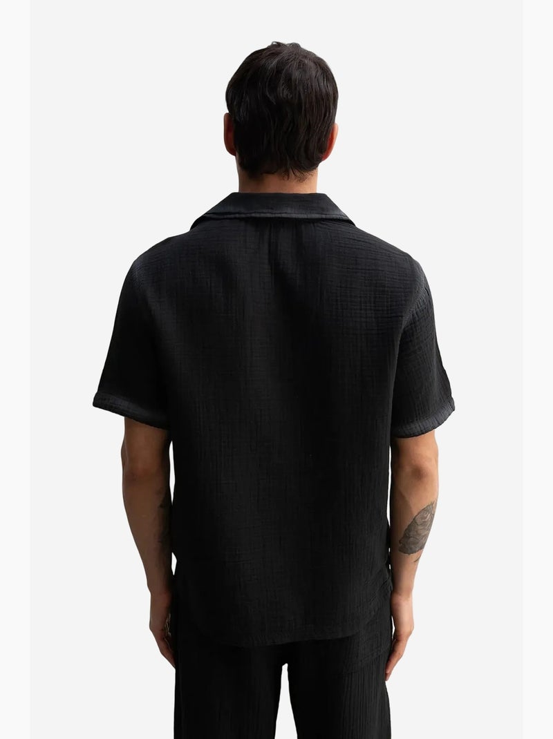 Camicia a maniche corte testurizzata in cotone giesto Nero - Kiabi