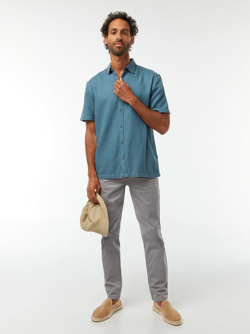 Camicia a maniche corte tinta unita Blu - Kiabi