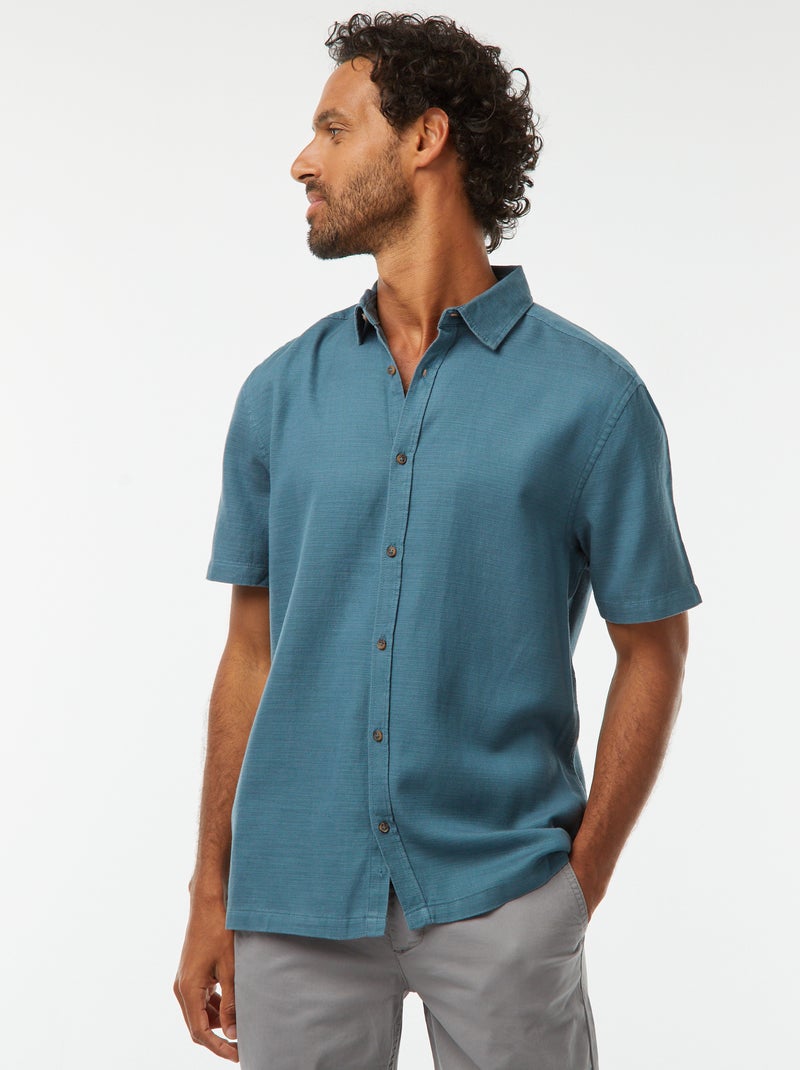 Camicia a maniche corte tinta unita Blu - Kiabi