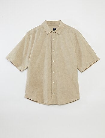 Camicia a maniche corte tinta unita in misto lino - collezione facile da indossare