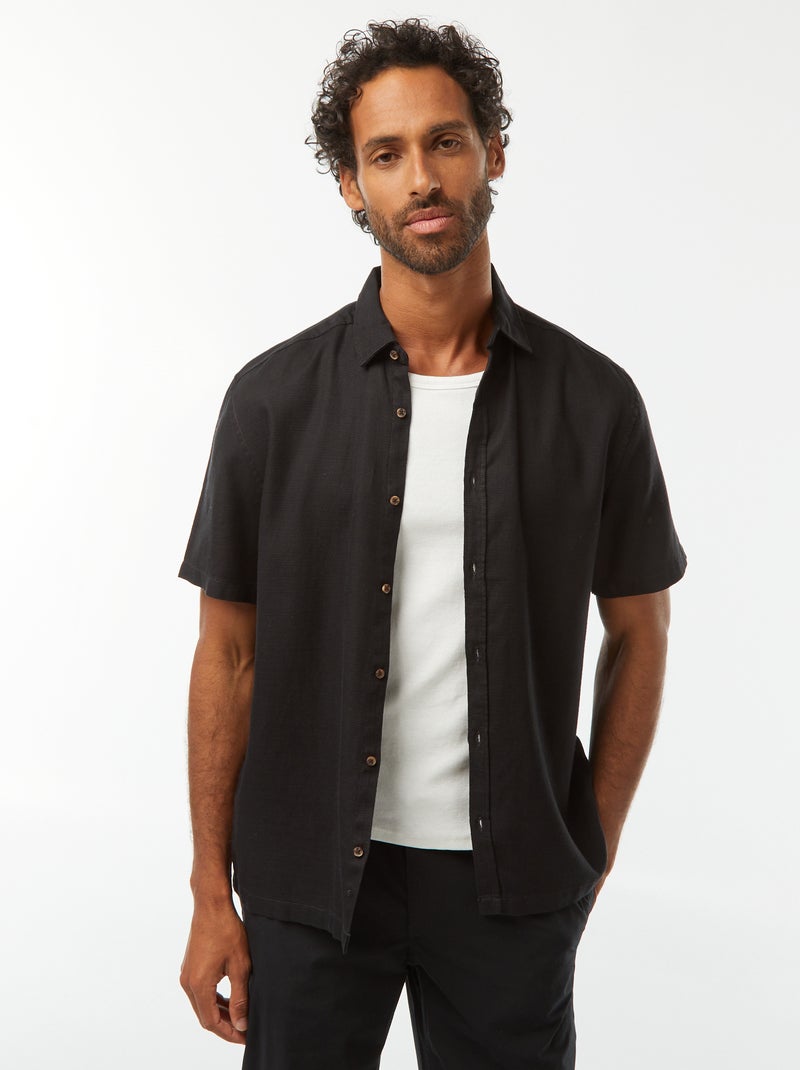 Camicia a maniche corte tinta unita nero - Kiabi
