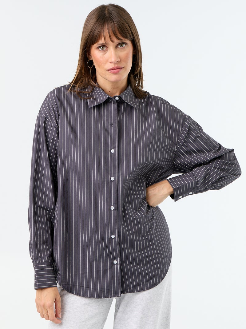 Camicia a maniche lunghe a righe Grigio - Kiabi