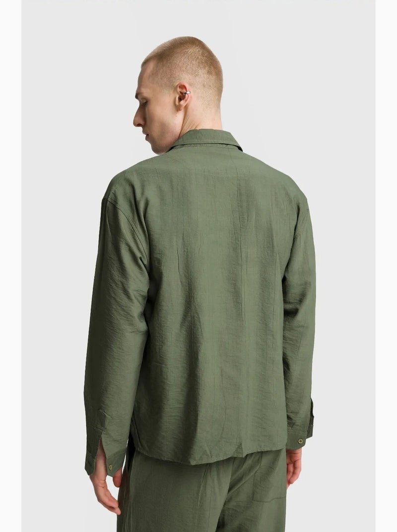 Camicia a maniche lunghe con abbottonatura e tasca giesto Cachi - Kiabi