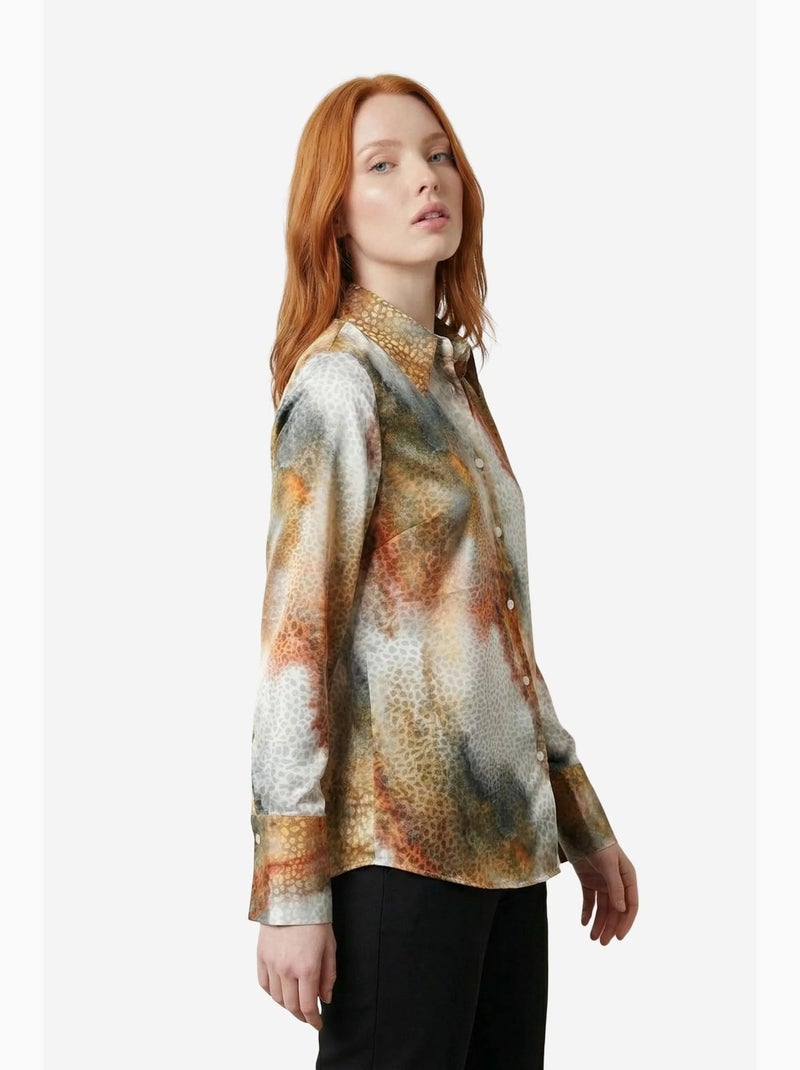 Camicia a maniche lunghe con bottoni e stampa astratta my fashion Marrone chiaro - Kiabi