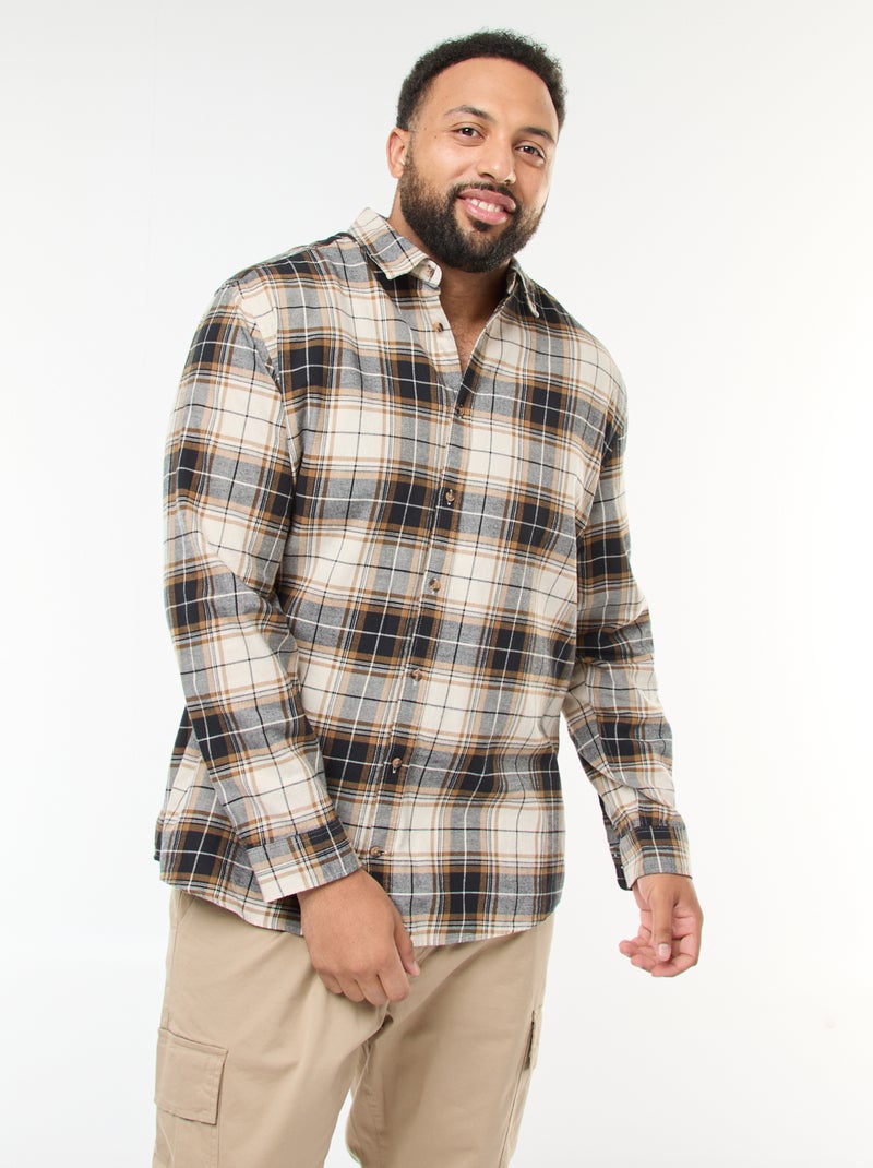 Camicia a maniche lunghe con motivo a quadri Beige - Kiabi
