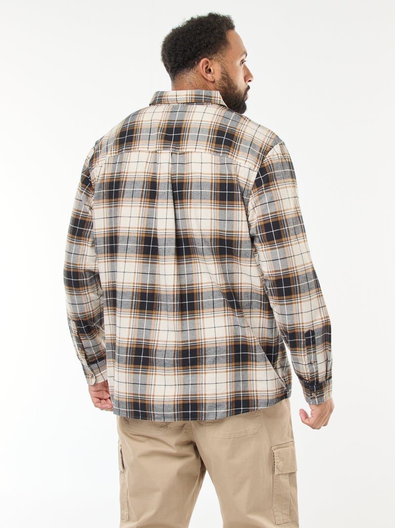 Camicia a maniche lunghe con motivo a quadri Beige - Kiabi