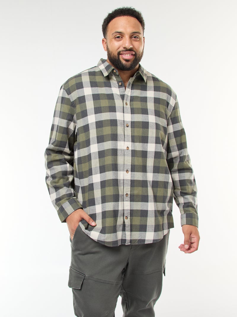Camicia a maniche lunghe con motivo a quadri Kaki - Kiabi