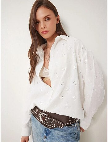 Camicia a maniche lunghe con ricamo testurizzato e chiusura a bottoni istanbul