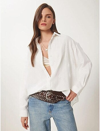 Camicia a maniche lunghe con ricamo testurizzato e chiusura a bottoni istanbul