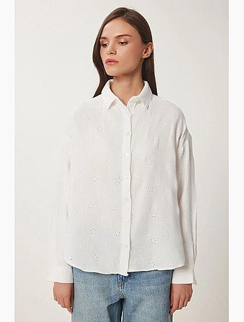 Camicia a maniche lunghe con ricamo testurizzato e chiusura a bottoni istanbul