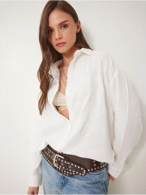 Camicia a maniche lunghe con ricamo testurizzato e chiusura a bottoni istanbul - Kiabi