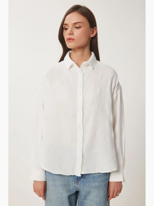 Camicia a maniche lunghe con ricamo testurizzato e chiusura a bottoni istanbul - Kiabi