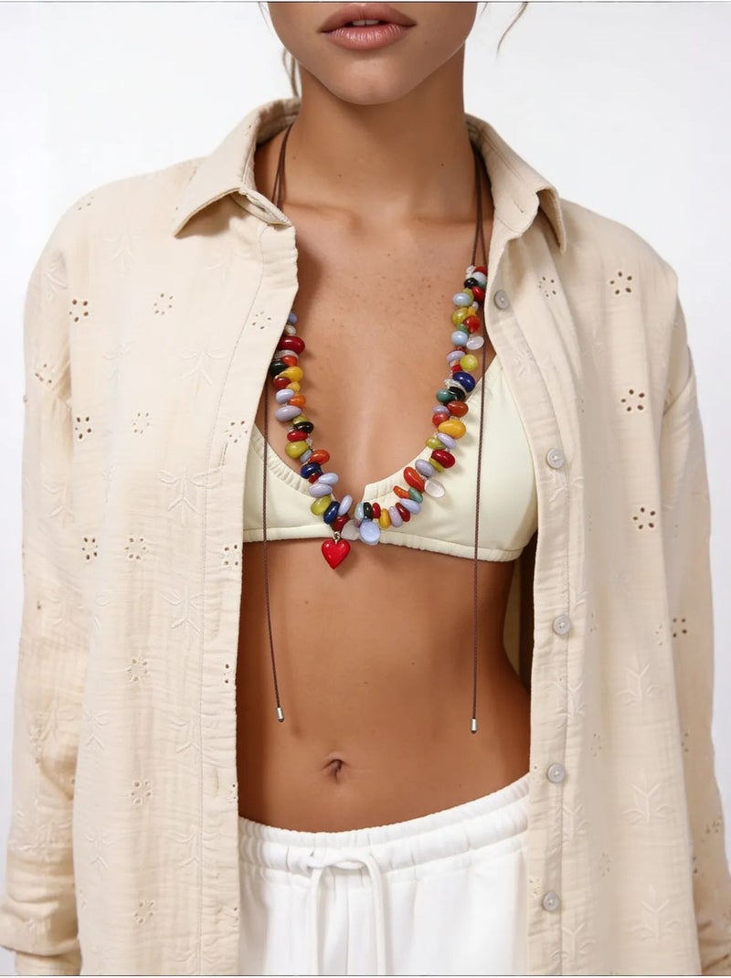 Camicia a maniche lunghe con ricamo testurizzato e chiusura a bottoni istanbul Beige argilla - Kiabi
