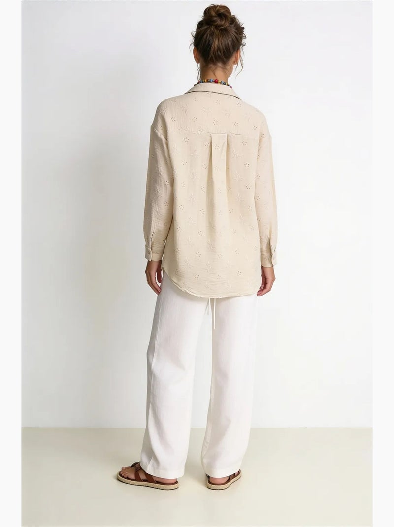 Camicia a maniche lunghe con ricamo testurizzato e chiusura a bottoni istanbul Beige argilla - Kiabi