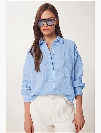 Camicia a maniche lunghe con ricamo testurizzato e chiusura a bottoni istanbul